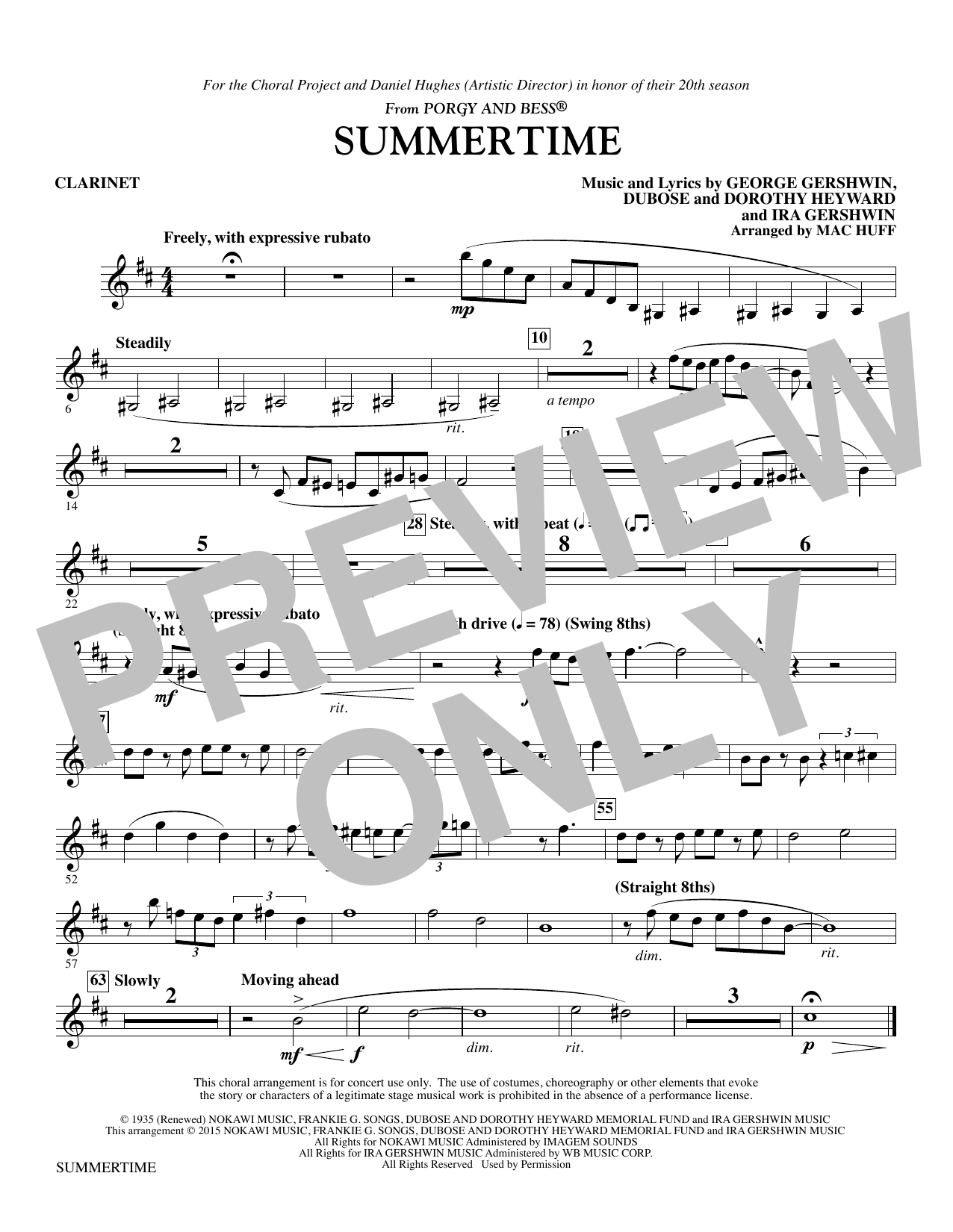 George Gershwin Summertime - Clarinet sheet music notes and chords. Download Printable PDF.