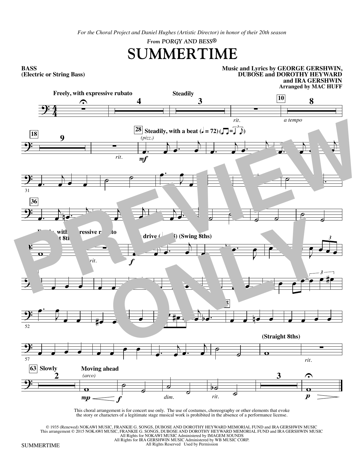 George Gershwin Summertime - String Bass/Electric Bass sheet music notes and chords. Download Printable PDF.