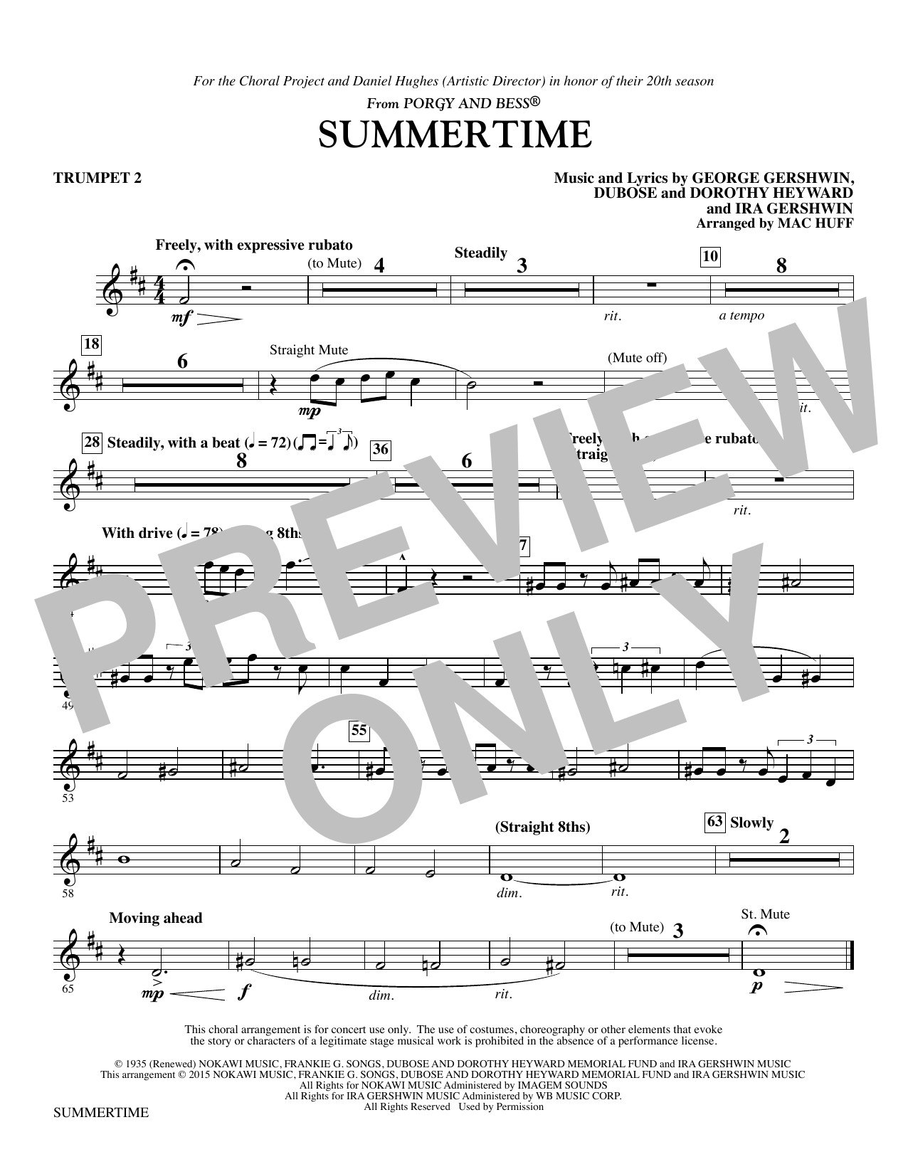 George Gershwin Summertime - Trumpet 2 sheet music notes and chords. Download Printable PDF.