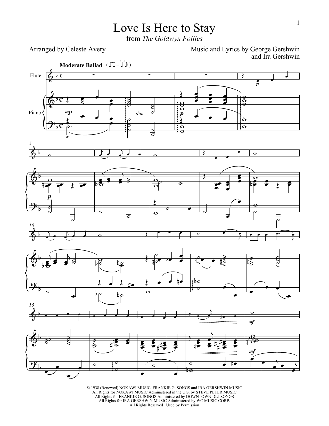 George Gershwin & Ira Gershwin Love Is Here To Stay (from The Goldwyn Follies) sheet music notes and chords arranged for Flute and Piano