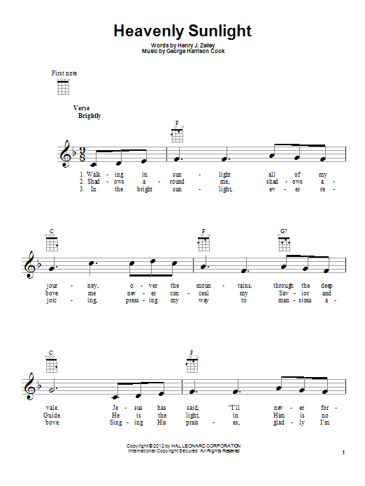George Harrison Cook Heavenly Sunlight sheet music notes and chords arranged for Piano Chords/Lyrics