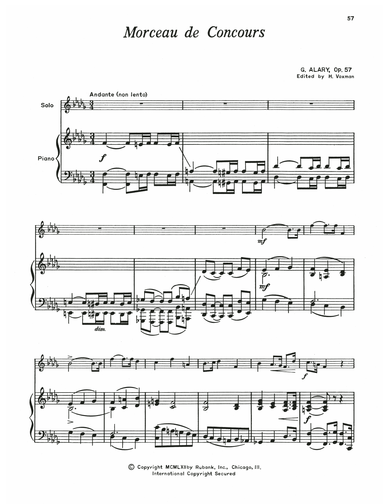 Georges Alary Morceau De Concours sheet music notes and chords arranged for Trumpet and Piano