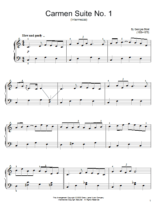 Georges Bizet Intermezzo from Carmen Act III sheet music notes and chords arranged for Easy Piano