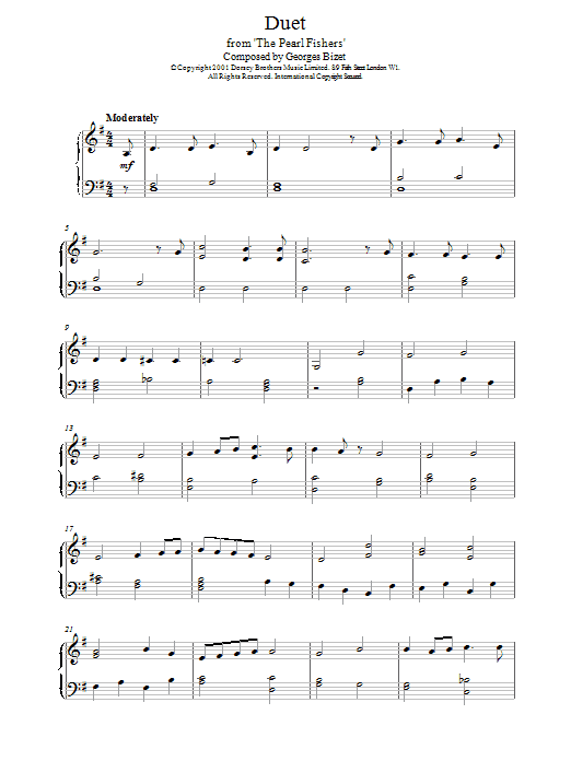 Georges Bizet Duet from The Pearl Fishers sheet music notes and chords arranged for Piano Solo