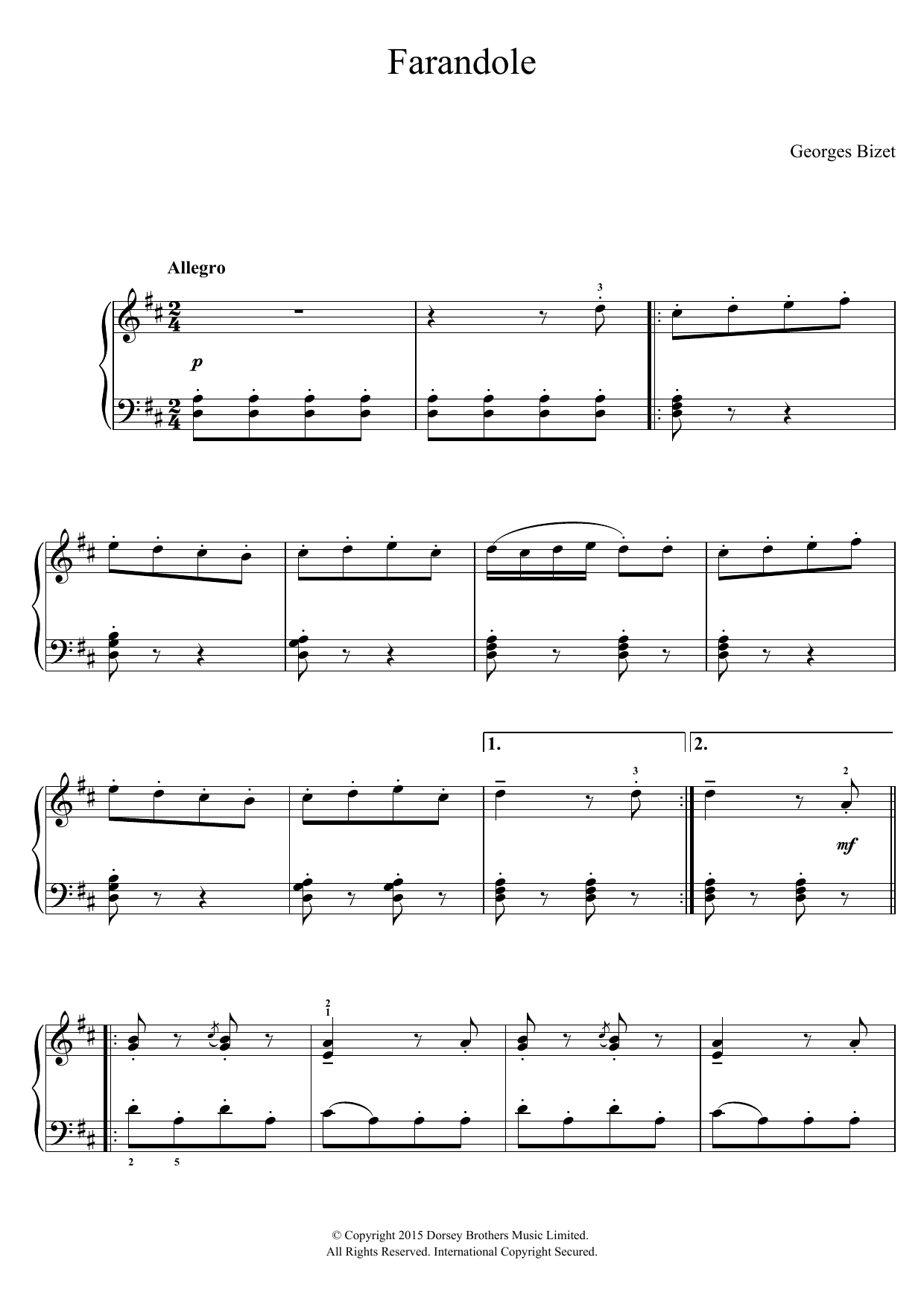 Georges Bizet Farandole (from 'L'Arlesienne') sheet music notes and chords arranged for Easy Piano