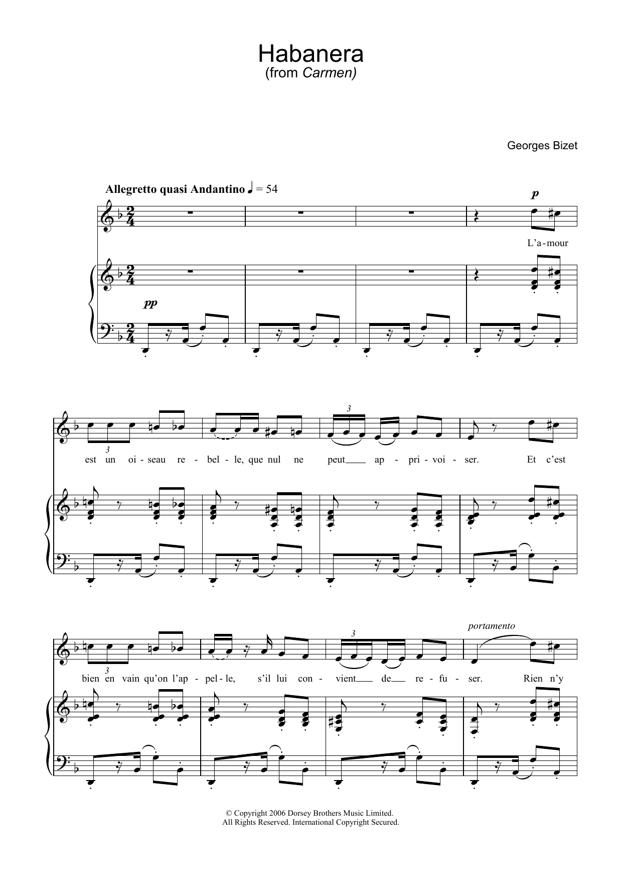 Georges Bizet Habanera (from Carmen) sheet music notes and chords arranged for Beginner Piano