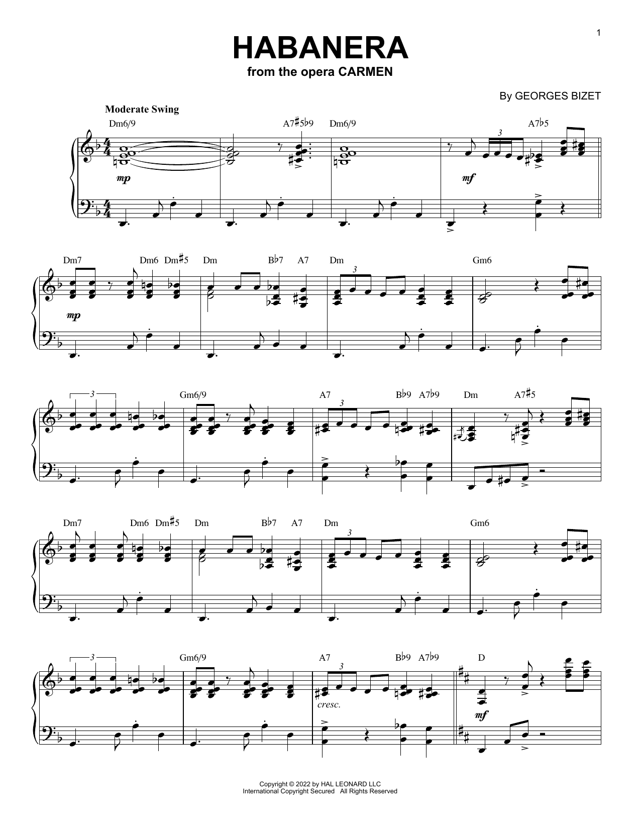 Georges Bizet Habanera [Jazz version] (arr. Brent Edstrom) sheet music notes and chords arranged for Piano Solo