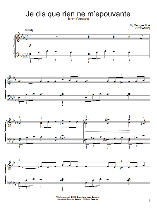 Georges Bizet Je Dis Que Rien Ne M'epouvante sheet music notes and chords arranged for Easy Piano