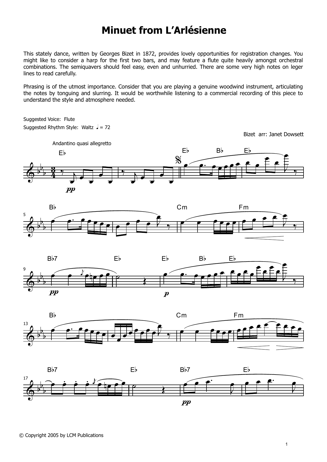 Georges Bizet Minuet From L'Arlesienne (from LCME Electronic Keyboard Grade 6 List B) sheet music notes and chords arranged for Piano Solo