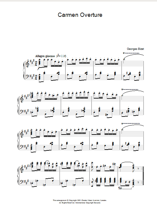 Georges Bizet Overture from Carmen sheet music notes and chords arranged for Piano Solo