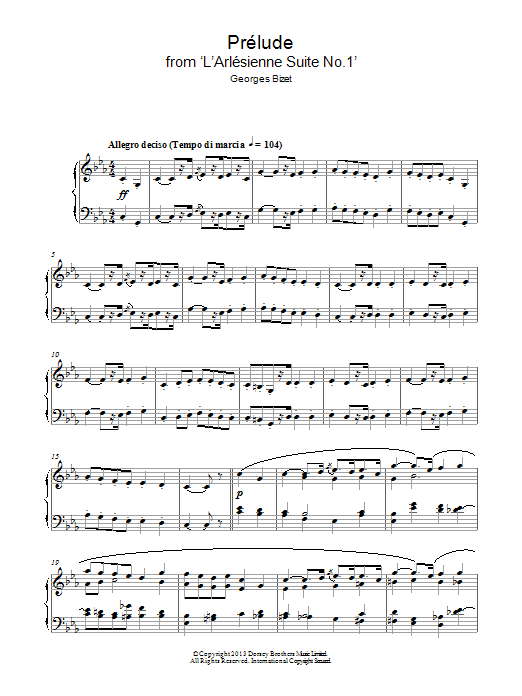 Georges Bizet Prelude (from 'L'Arlesienne') sheet music notes and chords arranged for Piano Solo