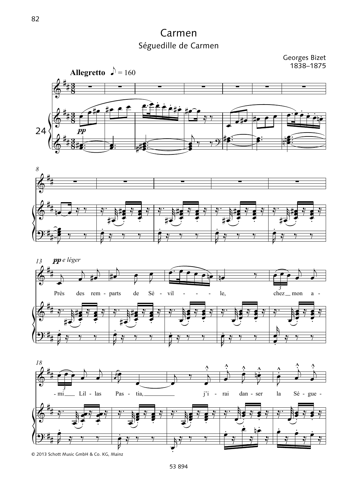 Georges Bizet Pres des remparts de Seville sheet music notes and chords arranged for Piano & Vocal