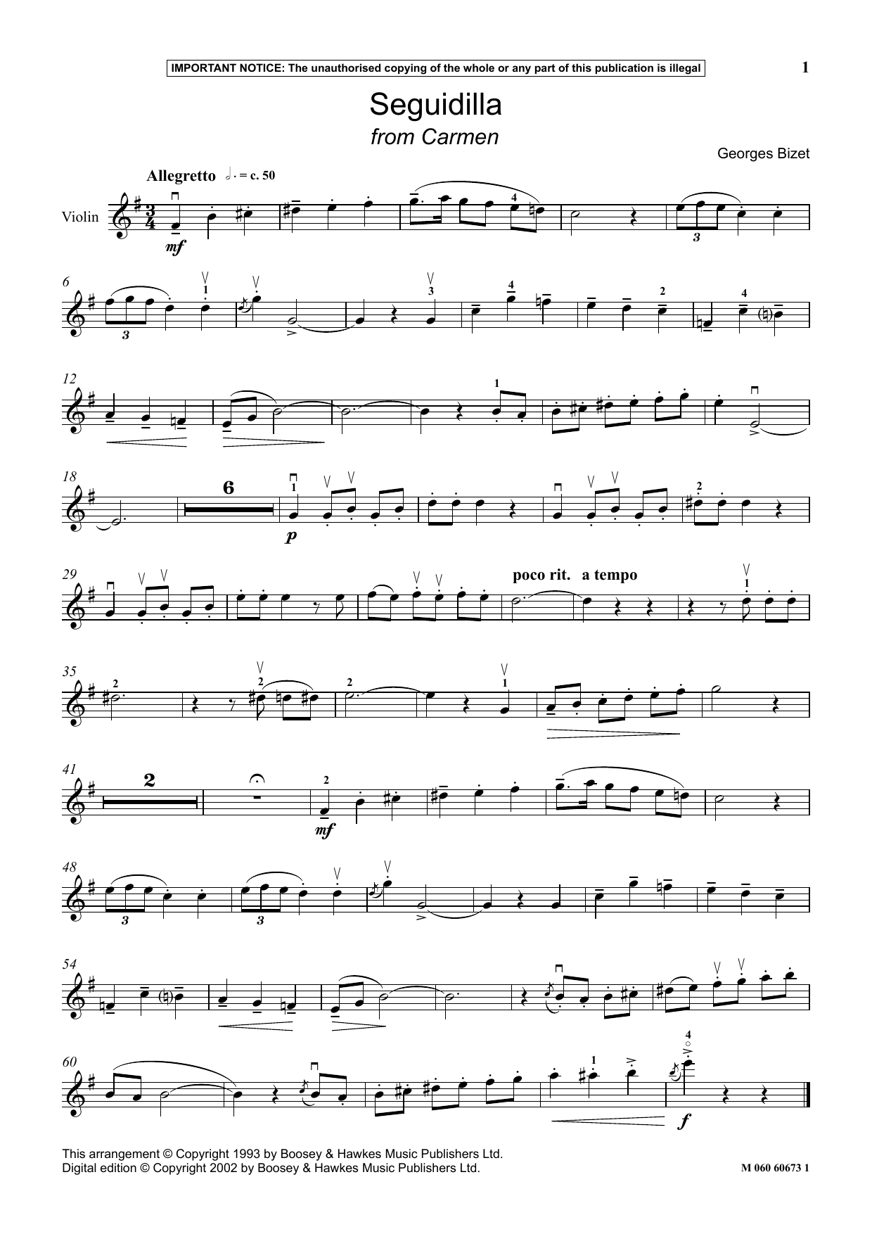 Georges Bizet Seguidilla (from Carmen) sheet music notes and chords arranged for Instrumental Solo