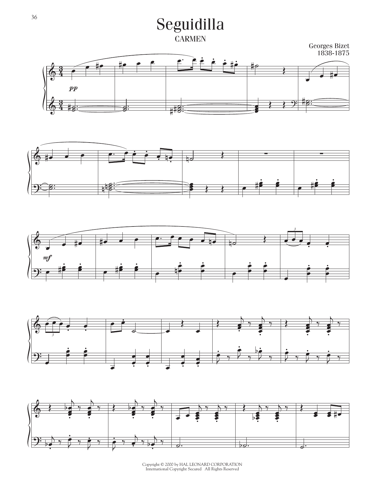 Georges Bizet Seguidilla sheet music notes and chords arranged for Piano Solo
