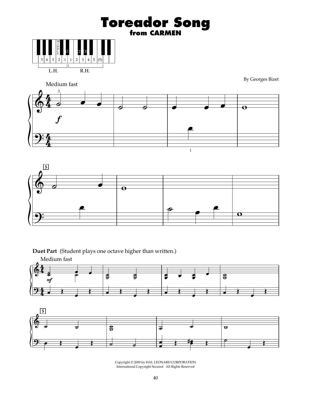 Georges Bizet Toreador Song (arr. Carol Klose) sheet music notes and chords arranged for 5-Finger Piano