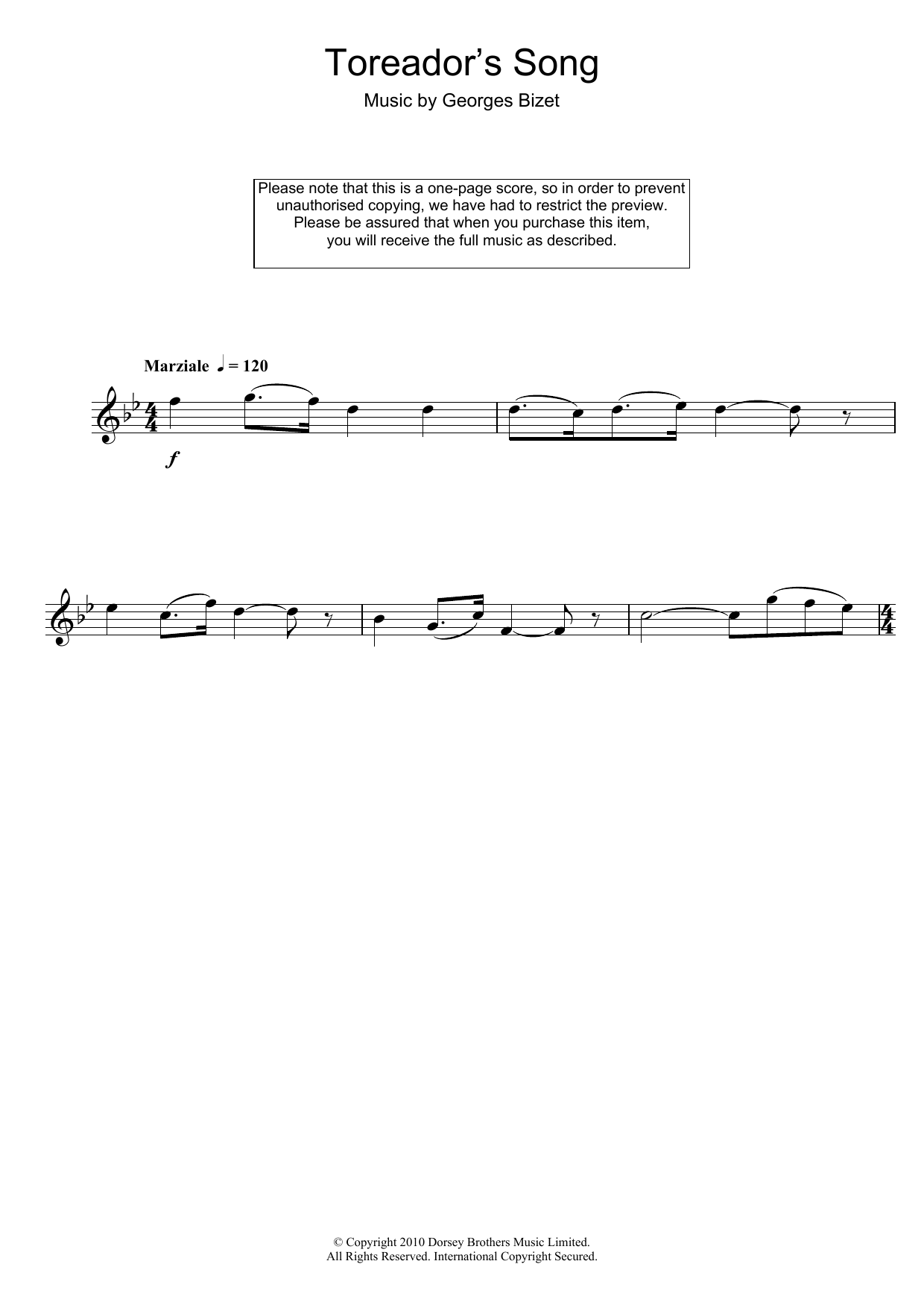 Georges Bizet Toreador's Song (from Carmen) sheet music notes and chords arranged for Alto Sax Solo