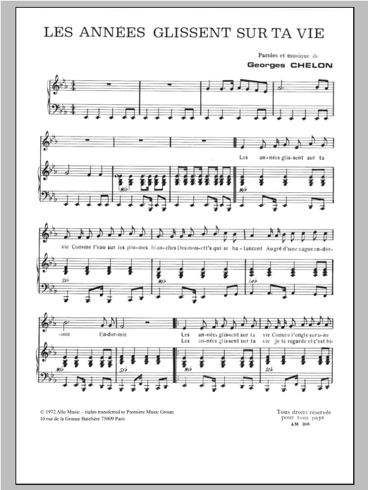Georges Chelon Les Annees Glissent Sur Ta Vie sheet music notes and chords arranged for Piano & Vocal