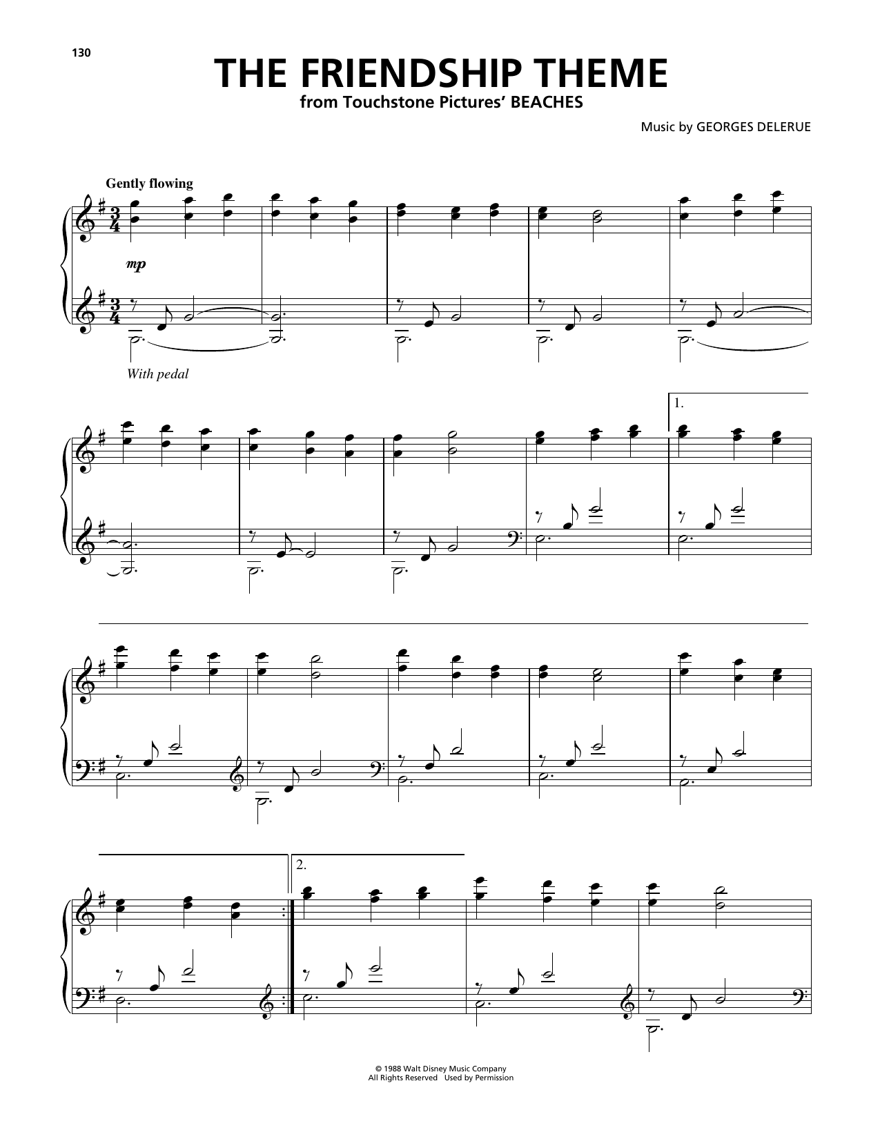 Georges Delerue The Friendship Theme (from Beaches) sheet music notes and chords arranged for Piano Solo