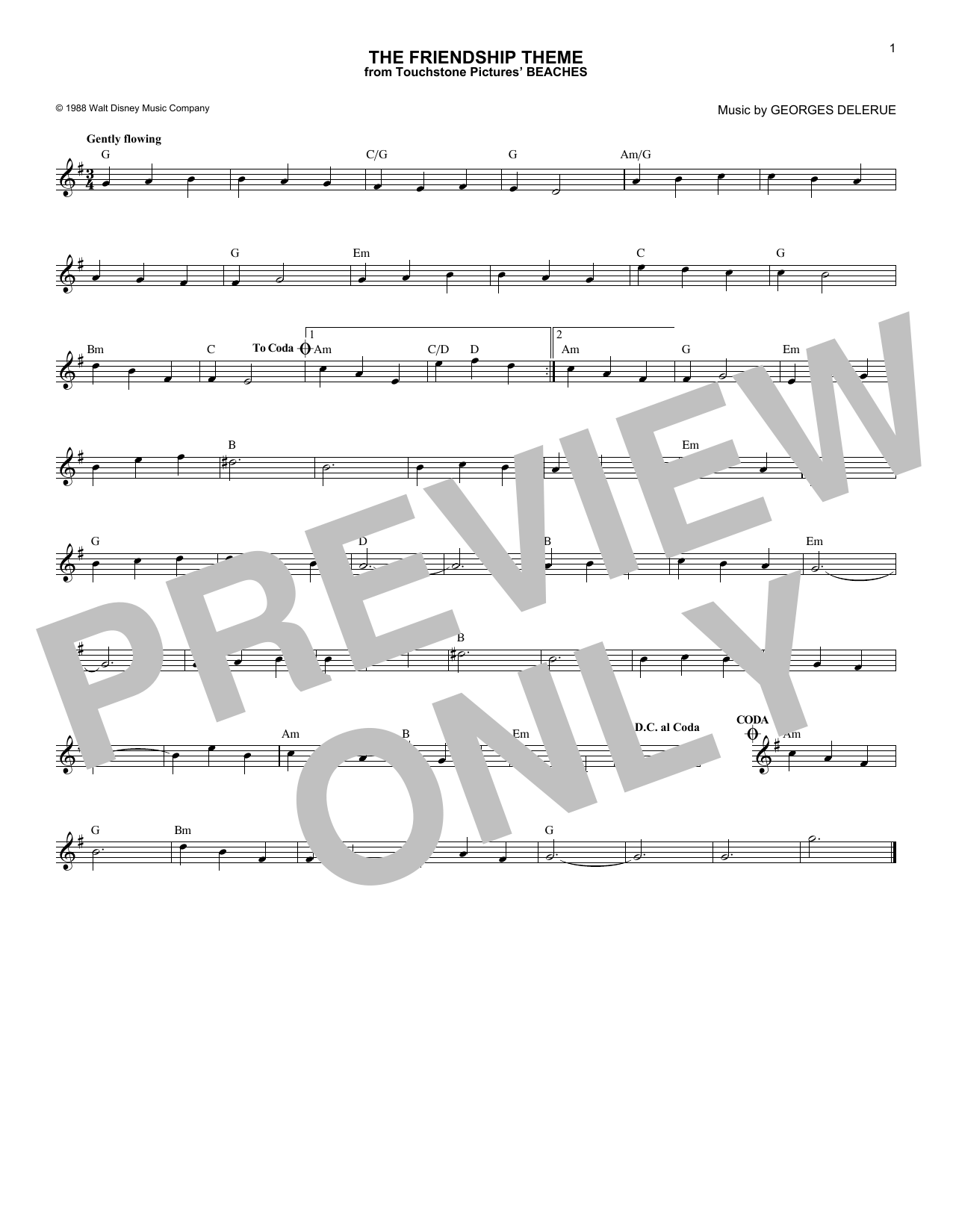 Georges Delerue The Friendship Theme sheet music notes and chords. Download Printable PDF.