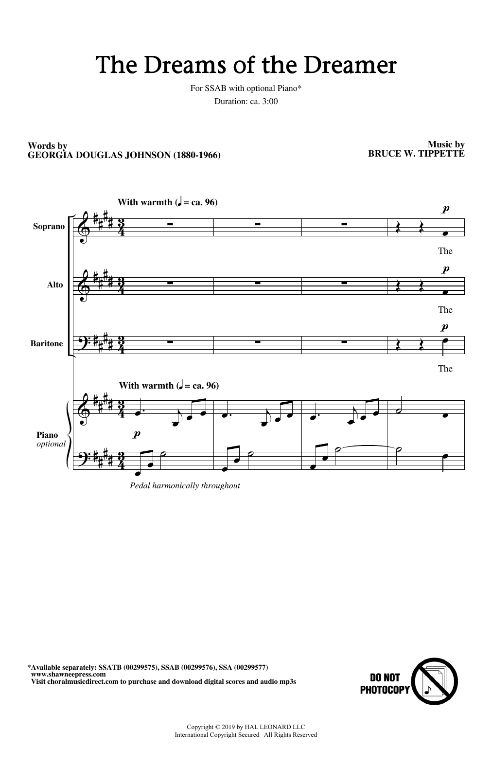 Georgia Douglas Johnson and Bruce W. Tippette The Dreams Of The Dreamer sheet music notes and chords arranged for SSAB Choir