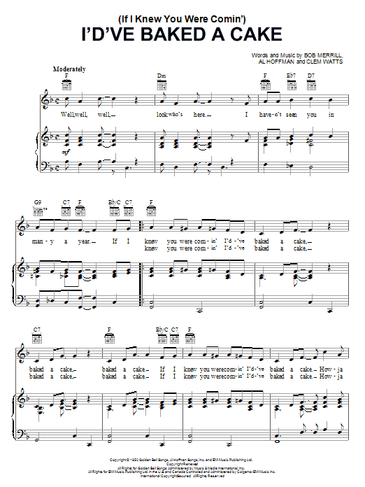 Georgia Gibbs (If I Knew You Were Comin') I'd've Baked A Cake sheet music notes and chords arranged for Piano, Vocal & Guitar Chords (Right-Hand Melody)