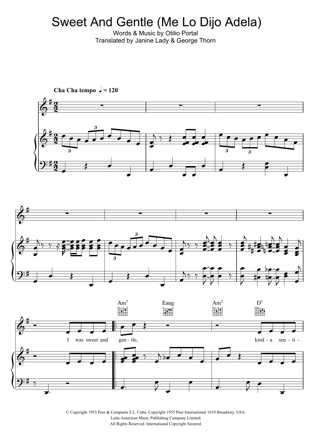 Georgia Gibbs Sweet and Gentle (Me Lo Dijo Adela) sheet music notes and chords arranged for Piano, Vocal & Guitar Chords