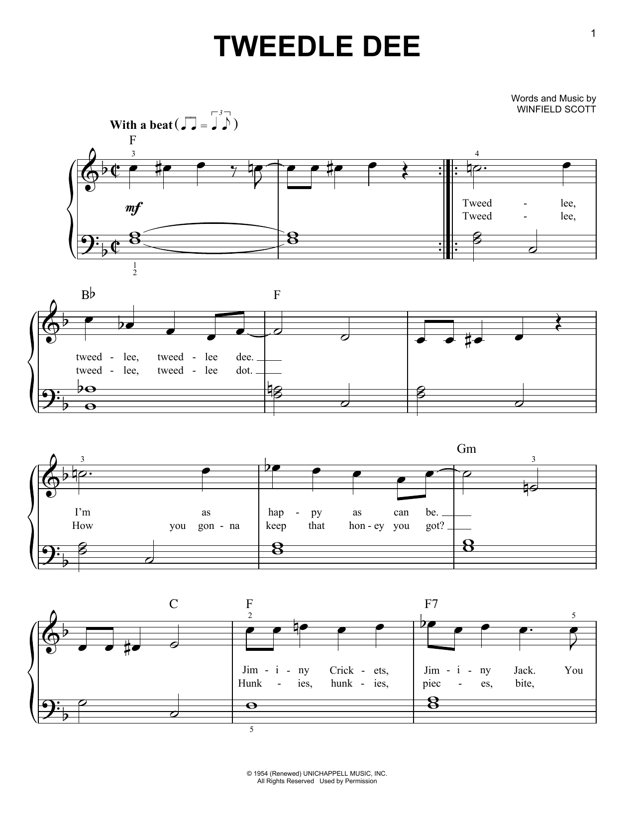 Georgia Gibbs Tweedle Dee sheet music notes and chords arranged for Easy Piano