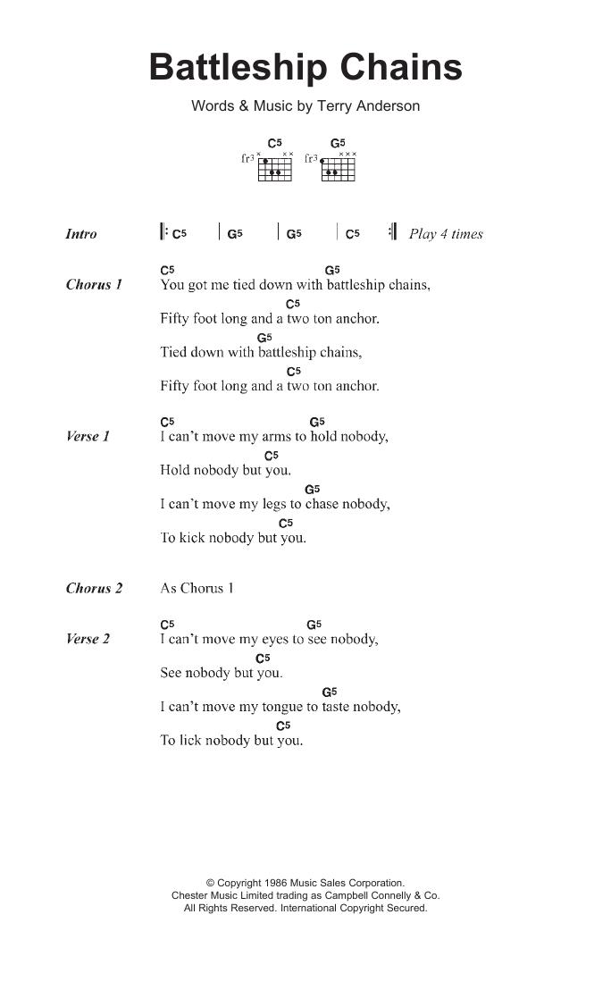 Georgia Satellites Battleship Chains sheet music notes and chords arranged for Guitar Chords/Lyrics