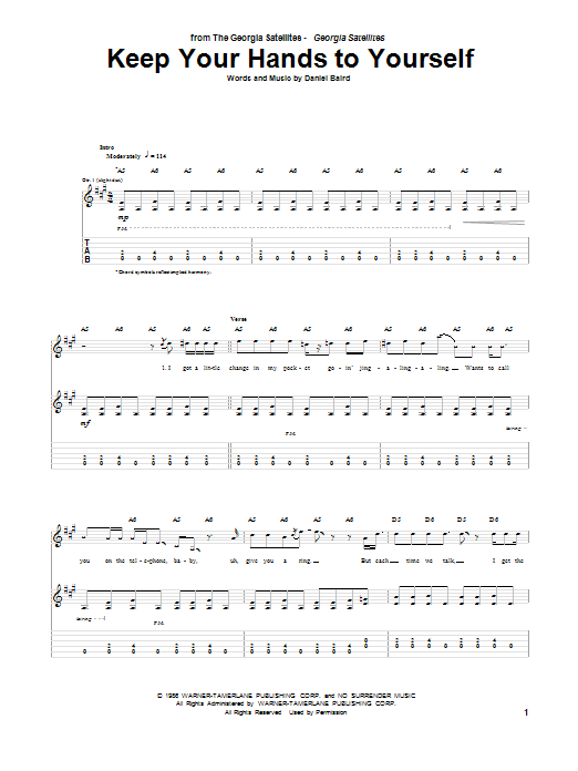 Georgia Satellites Keep Your Hands To Yourself sheet music notes and chords arranged for Really Easy Guitar