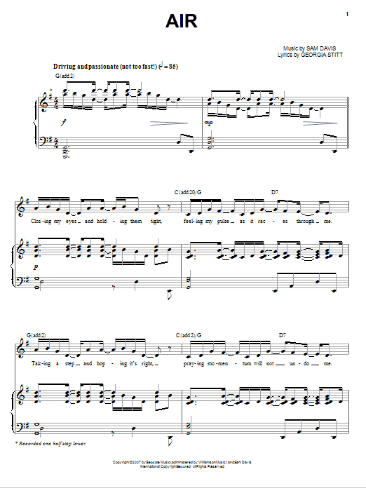 Georgia Stitt Air sheet music notes and chords arranged for Piano & Vocal