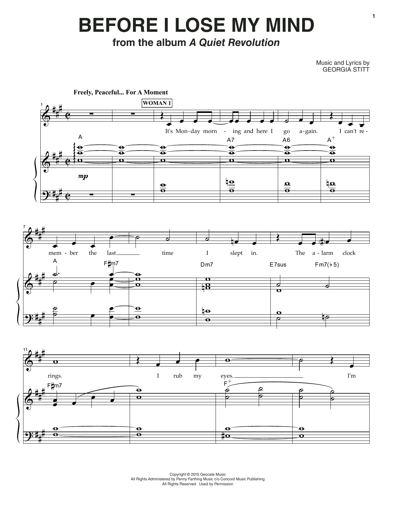 Georgia Stitt Before I Lose My Mind sheet music notes and chords arranged for Piano & Vocal