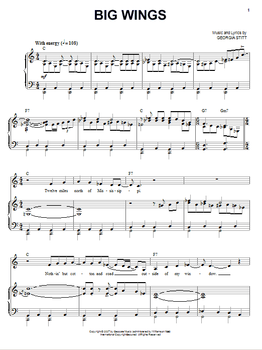 Georgia Stitt Big Wings sheet music notes and chords arranged for Piano & Vocal