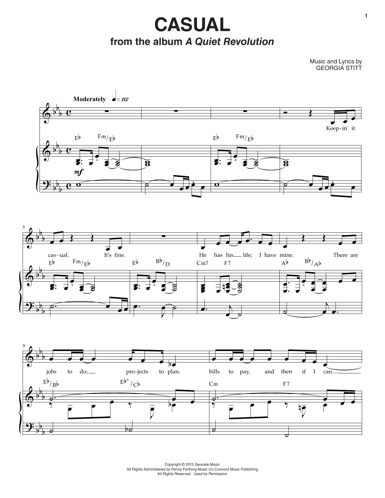 Georgia Stitt Casual sheet music notes and chords arranged for Piano & Vocal