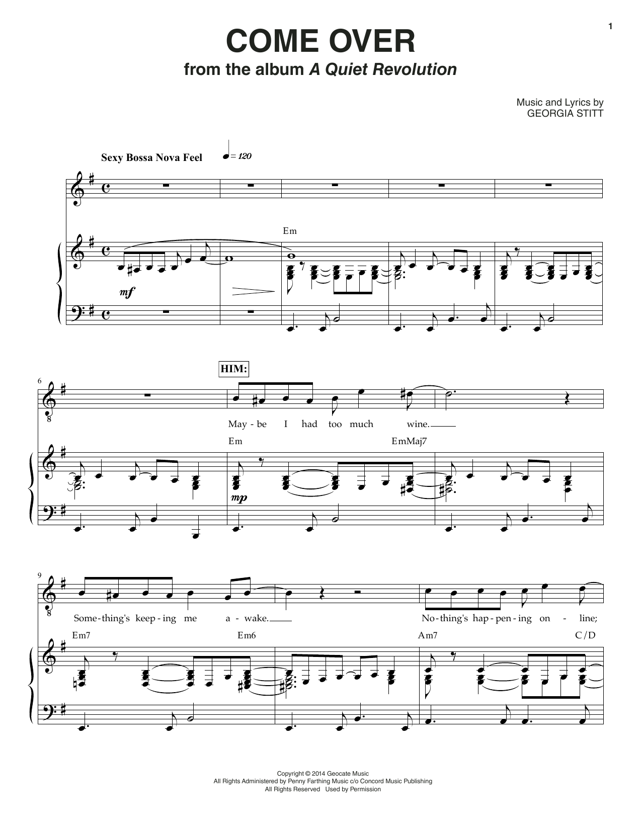 Georgia Stitt Come Over sheet music notes and chords arranged for Piano & Vocal