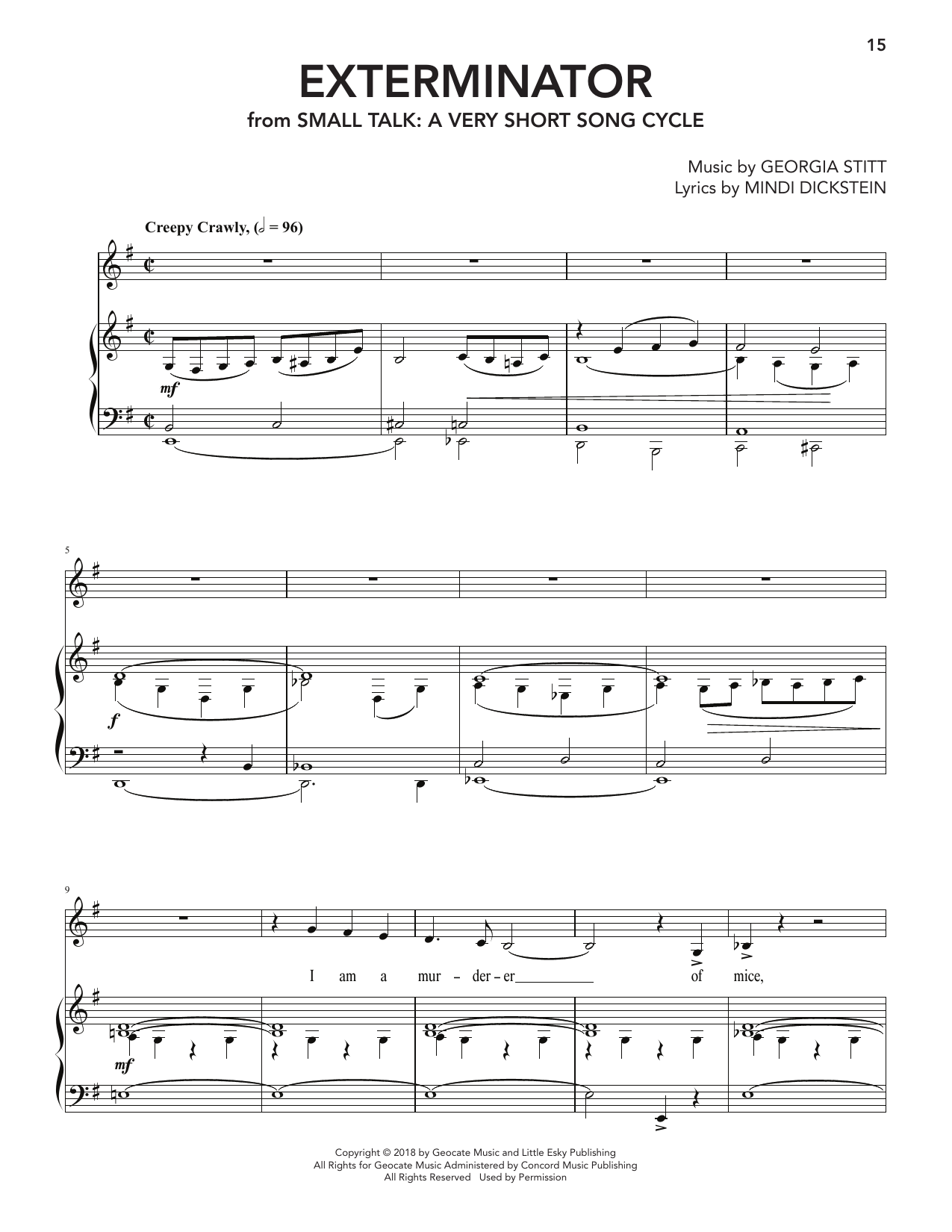 Georgia Stitt Exterminator (from Small Talk: A Very Short Song Cycle) sheet music notes and chords arranged for Piano & Vocal