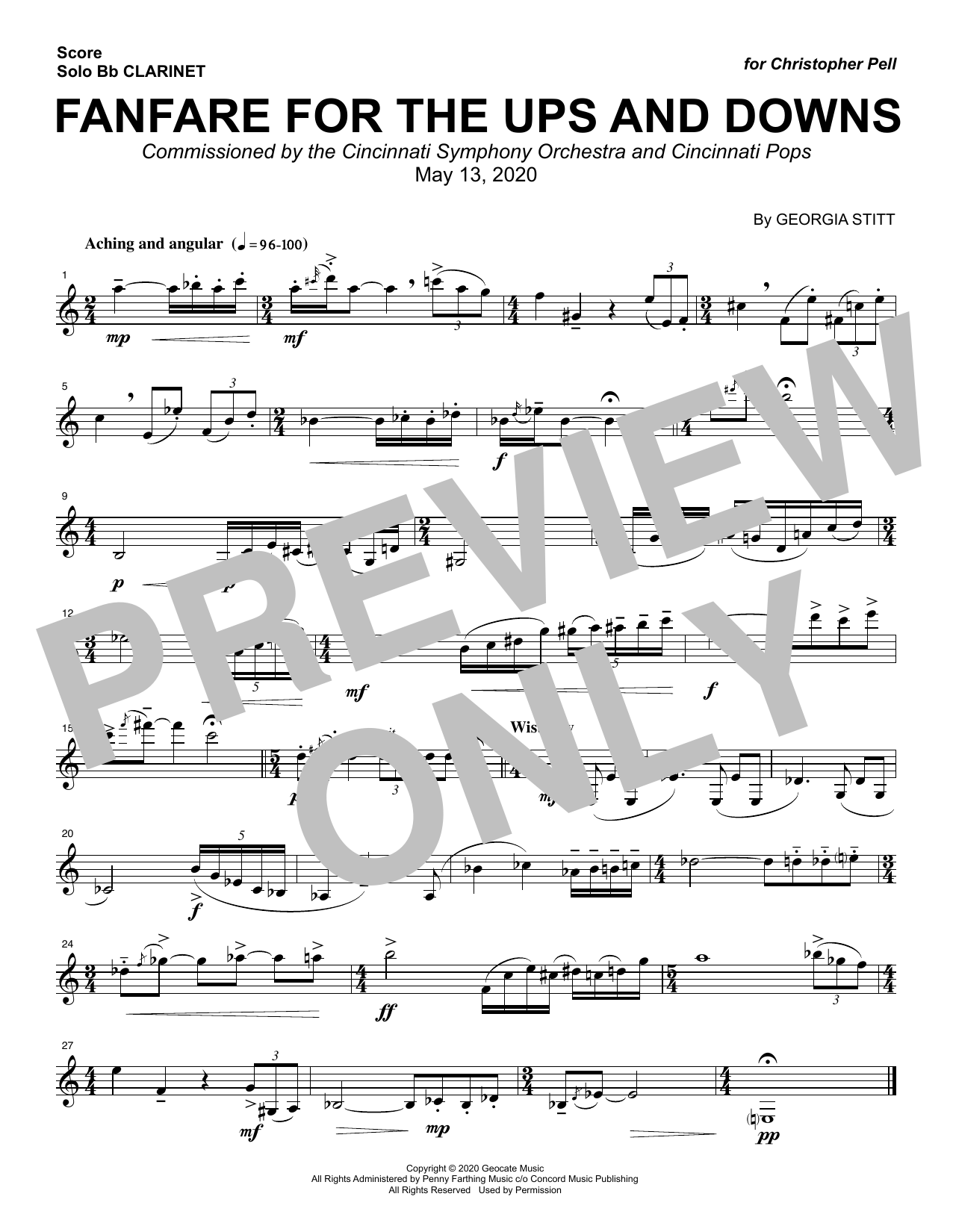 Georgia Stitt Fanfare For The Ups And Downs sheet music notes and chords arranged for Clarinet Solo
