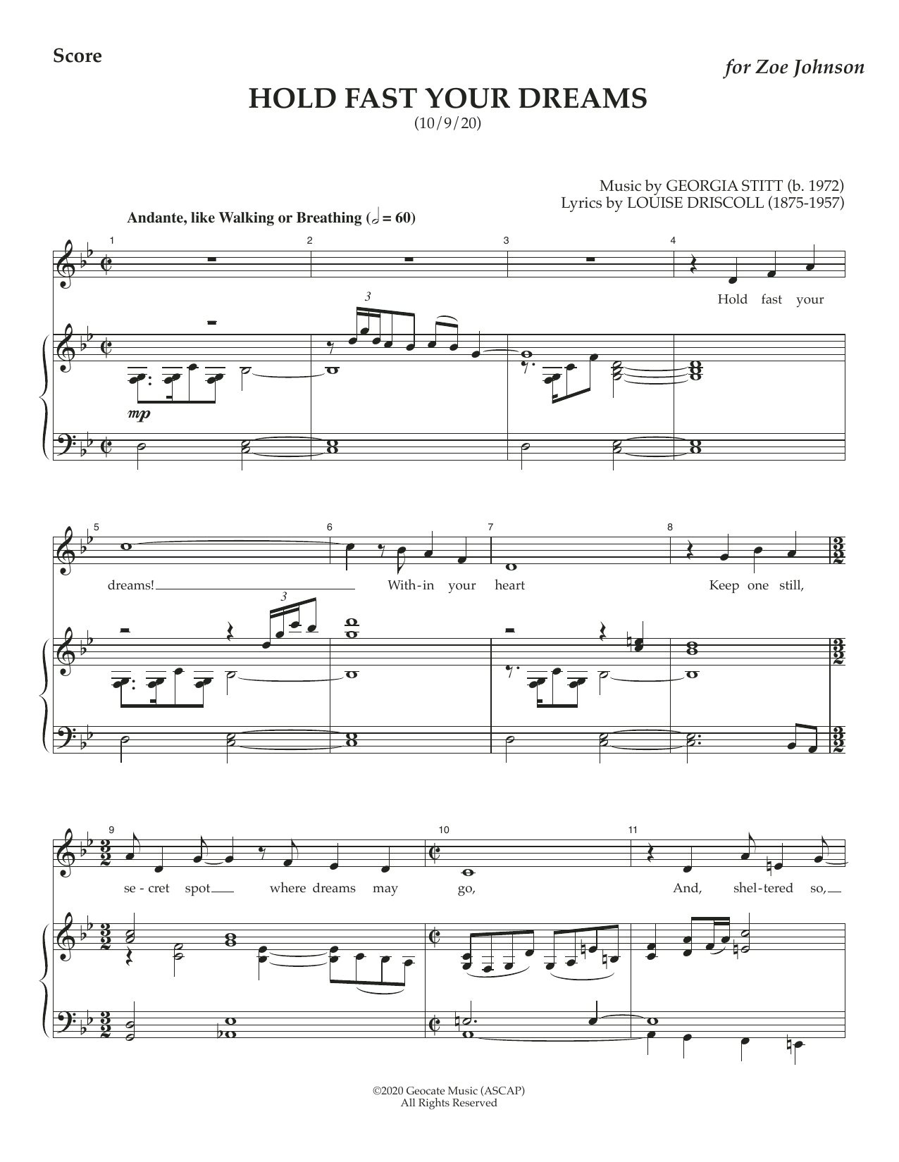 Georgia Stitt Hold Fast Your Dreams sheet music notes and chords arranged for Piano & Vocal