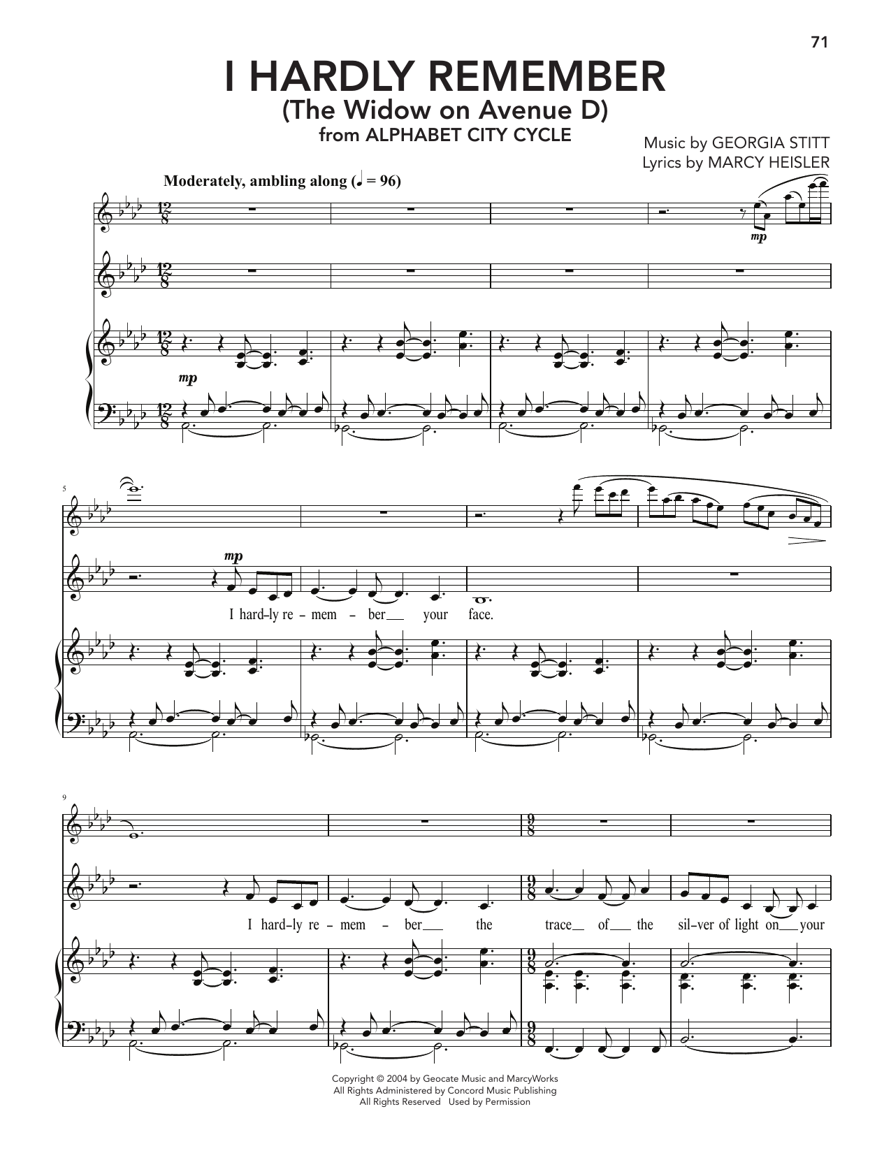 Georgia Stitt I Hardly Remember (The Widow On Avenue D) sheet music notes and chords arranged for Piano & Vocal