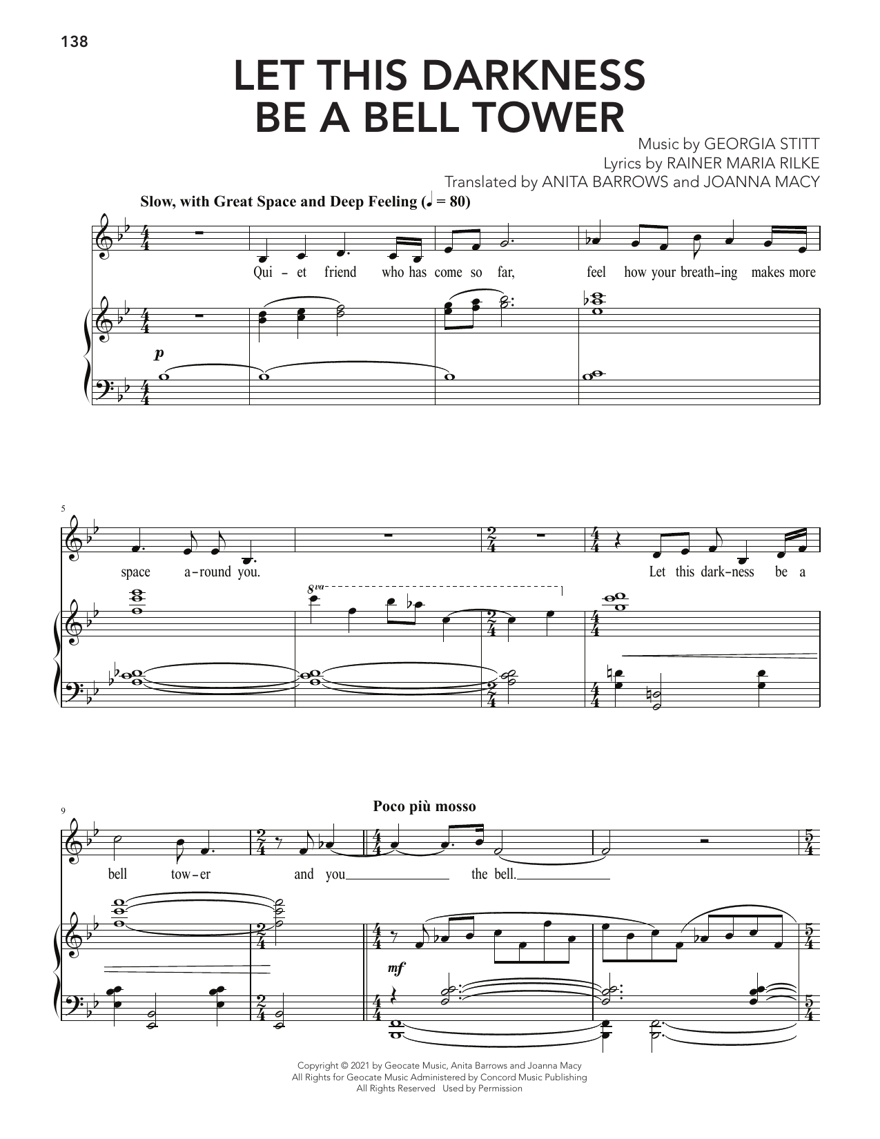 Georgia Stitt Let This Darkness Be A Bell Tower sheet music notes and chords arranged for Piano & Vocal