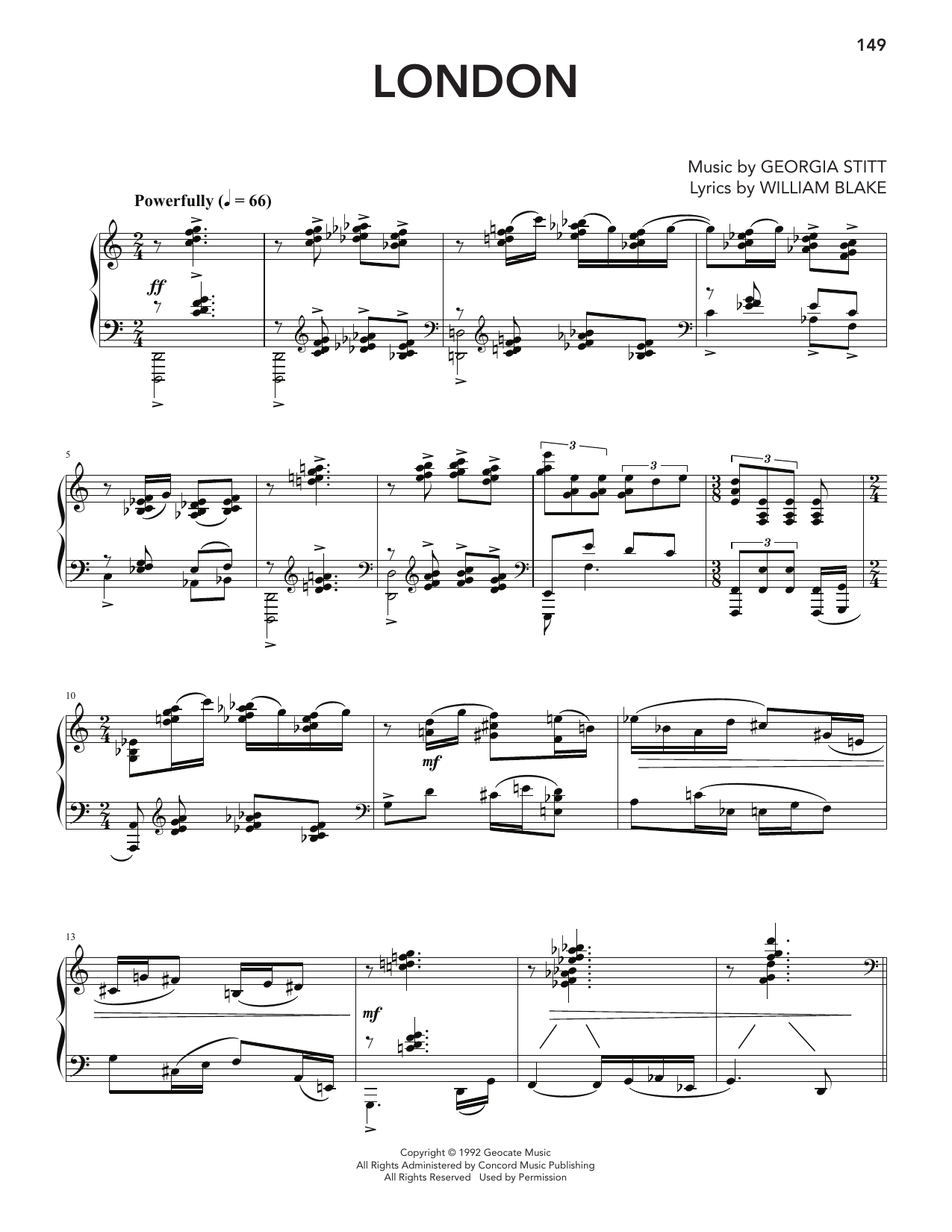 Georgia Stitt London sheet music notes and chords arranged for Piano & Vocal