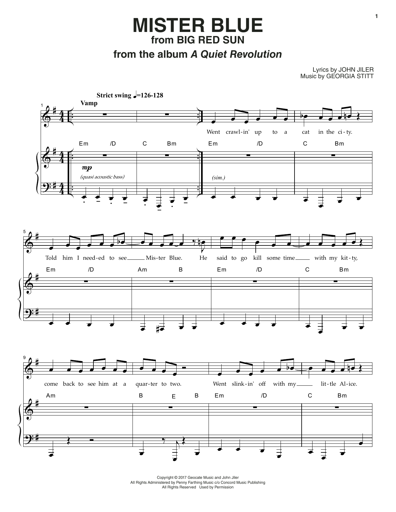 Georgia Stitt Mister Blue sheet music notes and chords arranged for Piano & Vocal