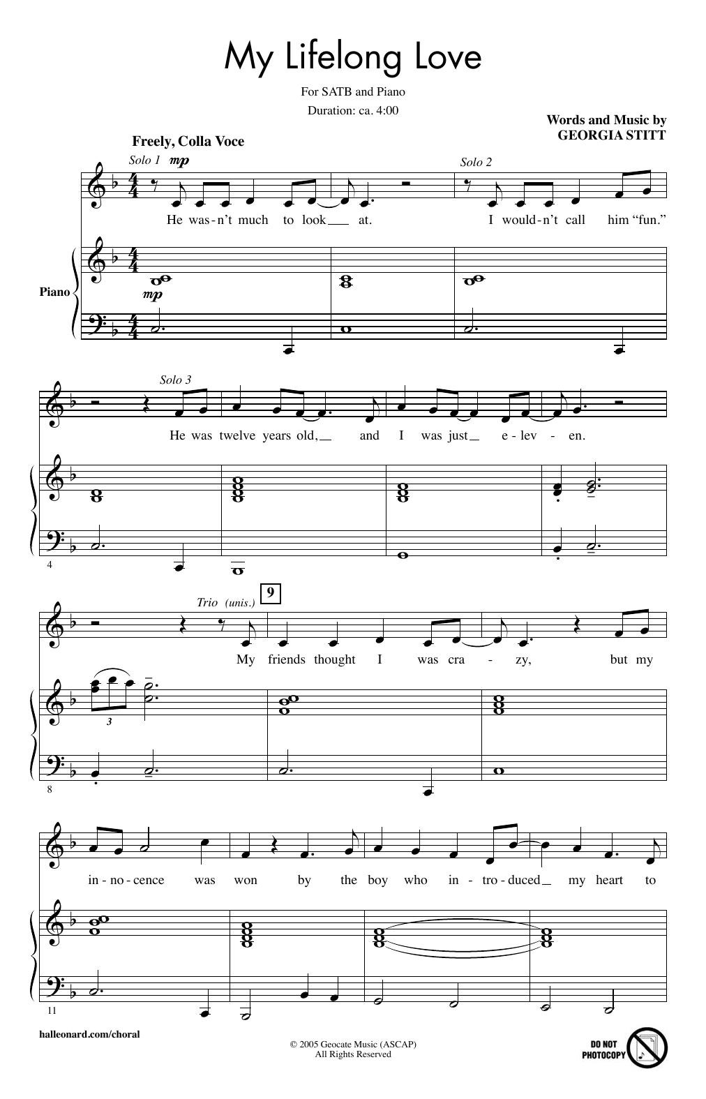 Georgia Stitt My Lifelong Love sheet music notes and chords arranged for SATB Choir
