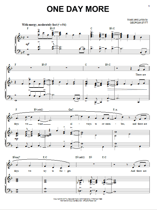 Georgia Stitt One Day More sheet music notes and chords arranged for Piano & Vocal