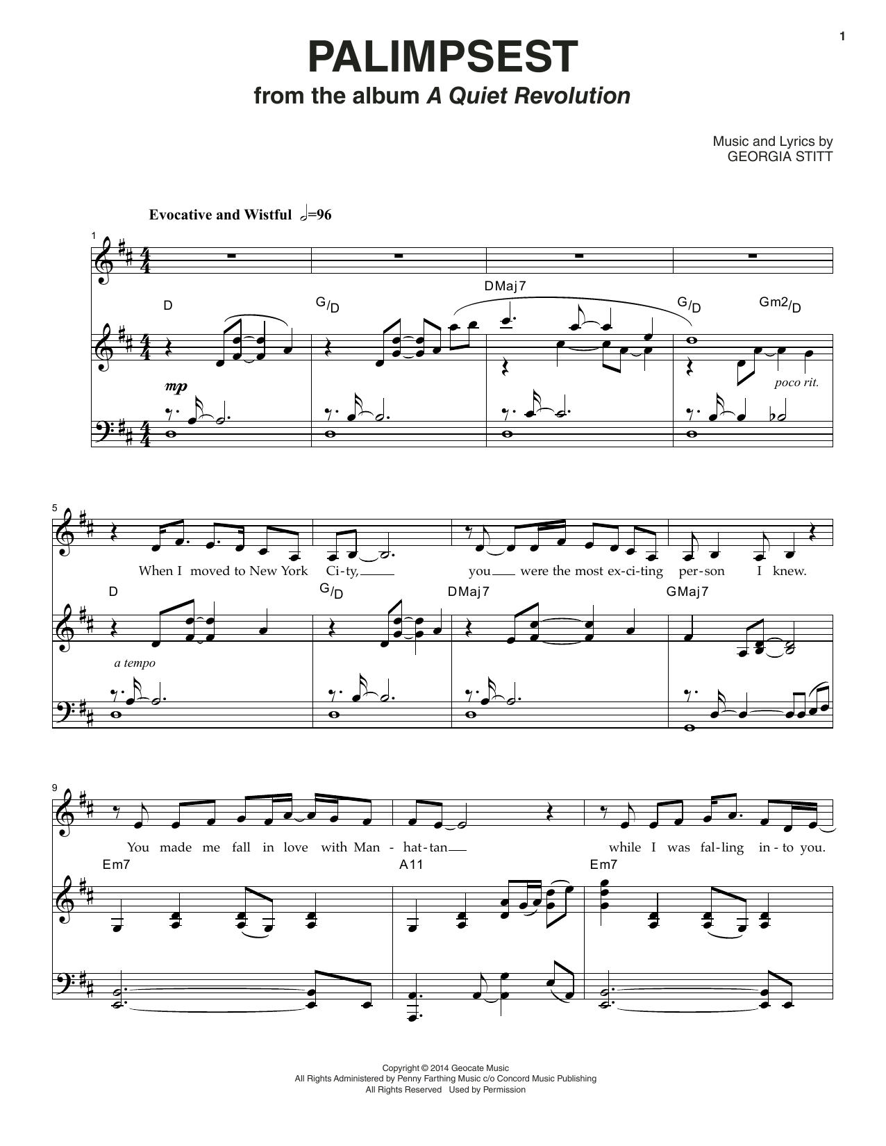 Georgia Stitt Palimpsest sheet music notes and chords arranged for Piano & Vocal