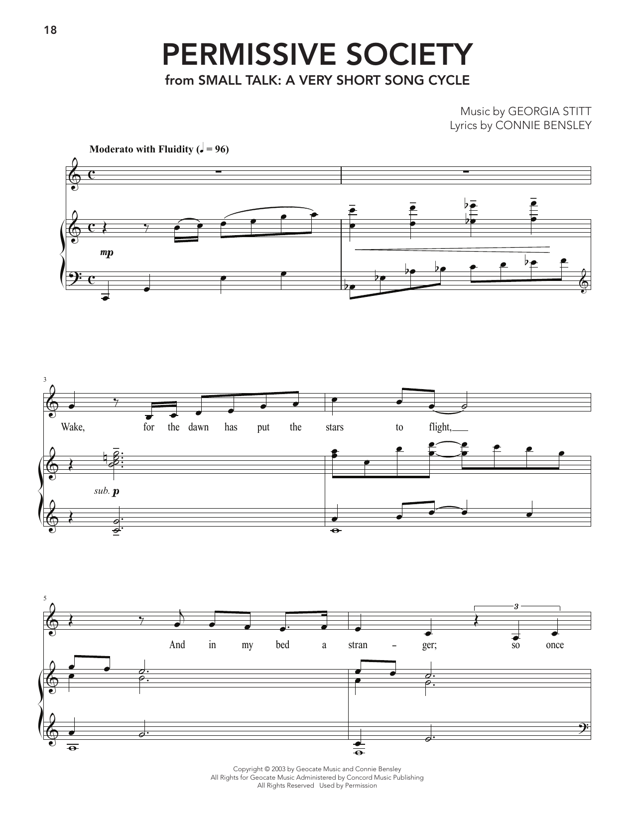 Georgia Stitt Permissive Society (from Small Talk: A Very Short Song Cycle) sheet music notes and chords arranged for Piano & Vocal