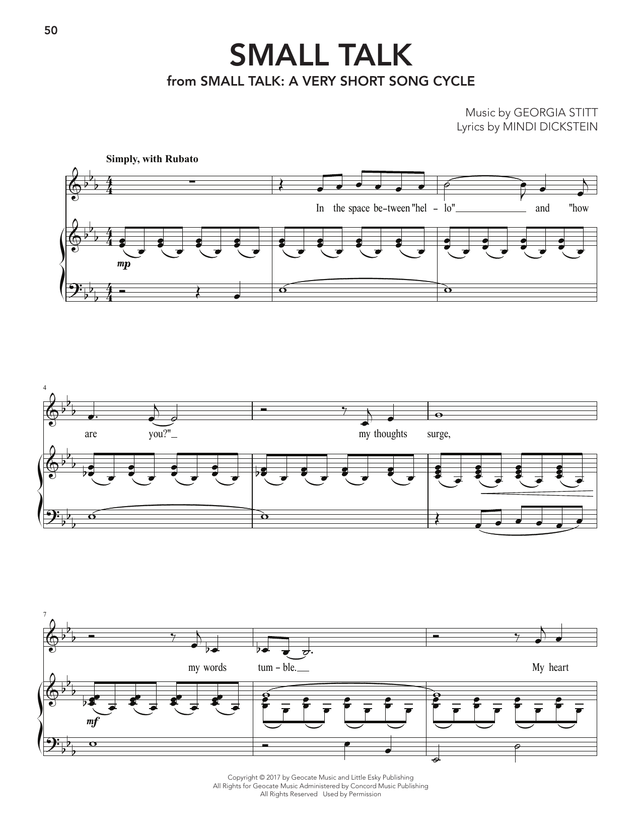 Georgia Stitt Small Talk sheet music notes and chords arranged for Piano & Vocal