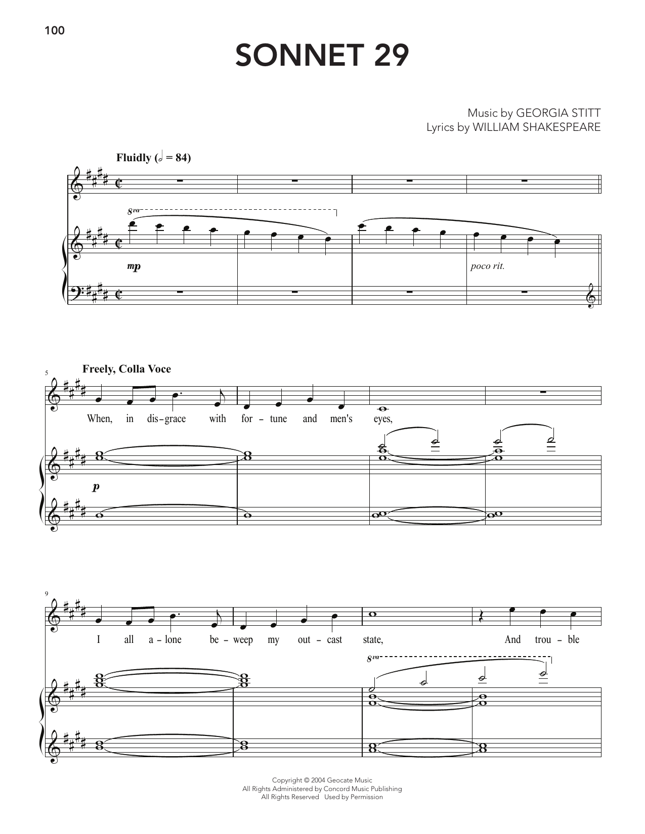 Georgia Stitt Sonnet 29 sheet music notes and chords arranged for Piano & Vocal