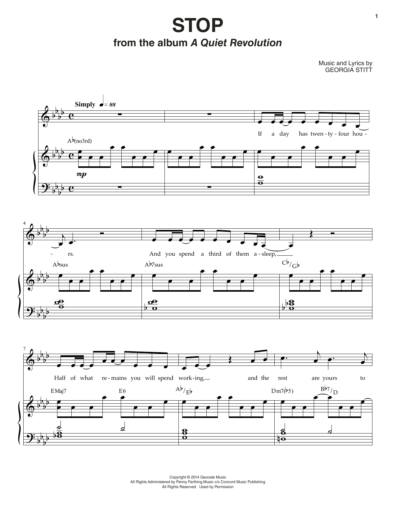 Georgia Stitt Stop sheet music notes and chords arranged for Piano & Vocal