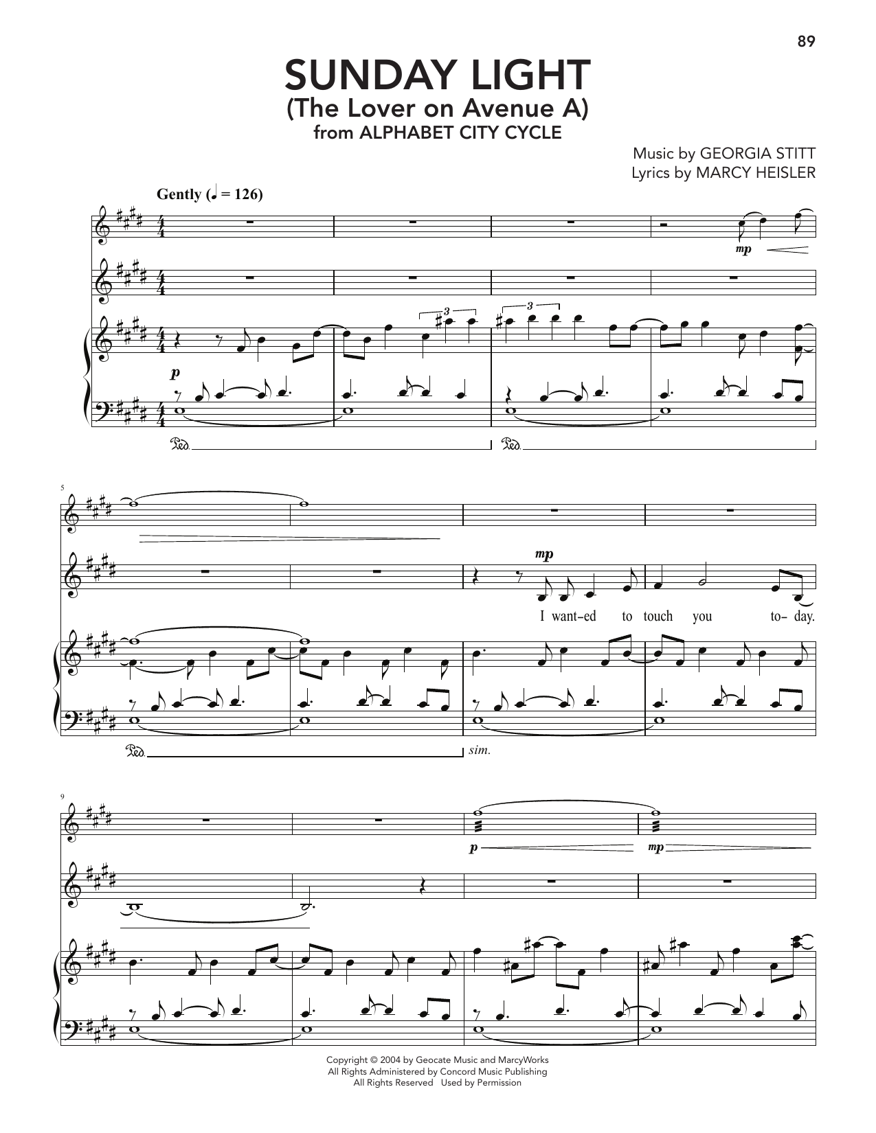 Georgia Stitt Sunday Light (The Lover On Avenue A) sheet music notes and chords arranged for Piano & Vocal