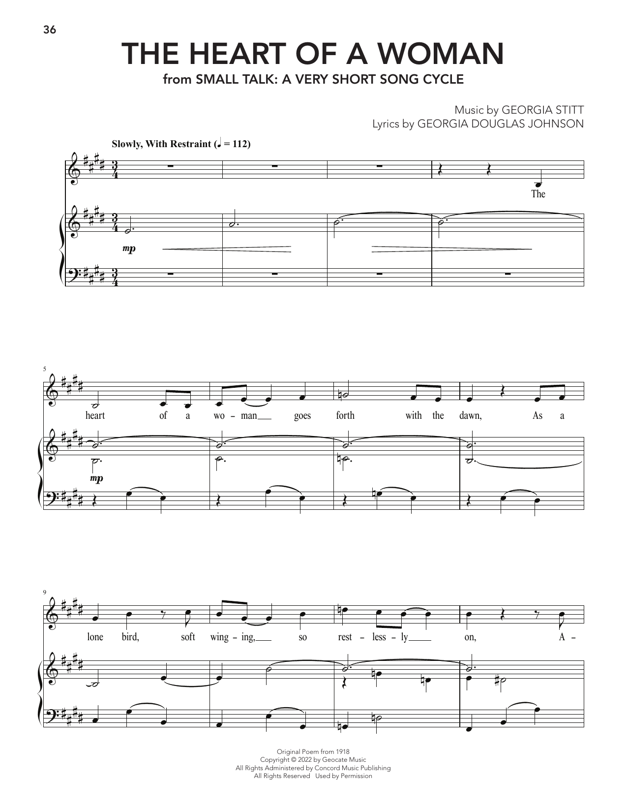 Georgia Stitt The Heart Of A Woman (from Small Talk: A Very Short Song Cycle) sheet music notes and chords arranged for Piano & Vocal